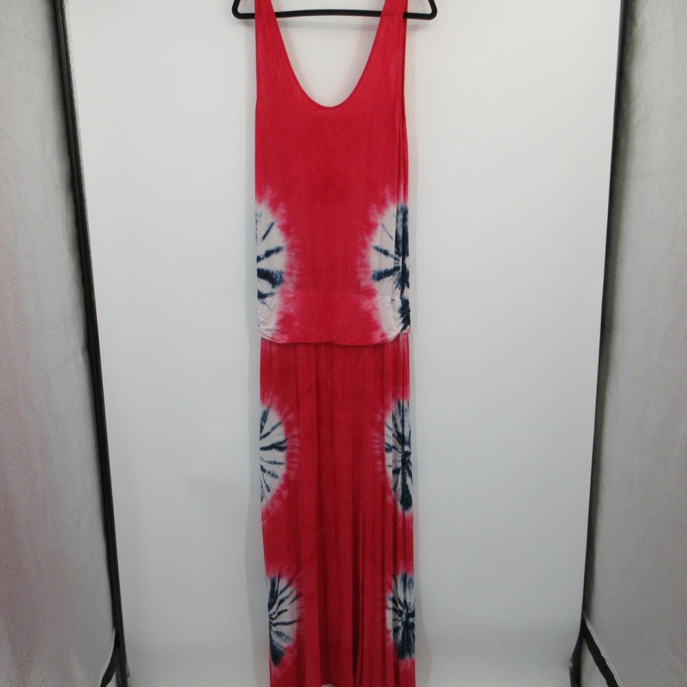 Venus Women Med Red Tie Dye Sleeveless Maxi Dress with Back Cutout Boho Sunburst